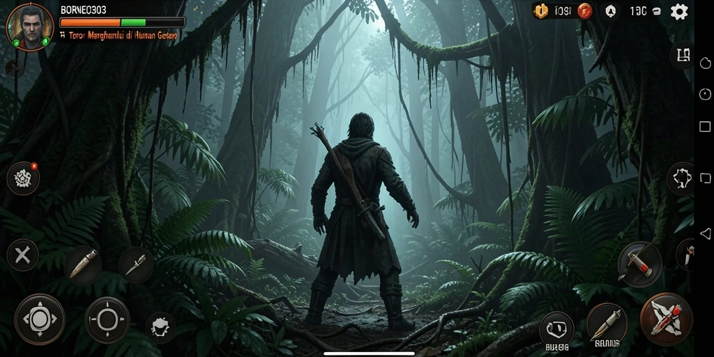Tampilan gameplay yang menakutkan di hutan Borneo.