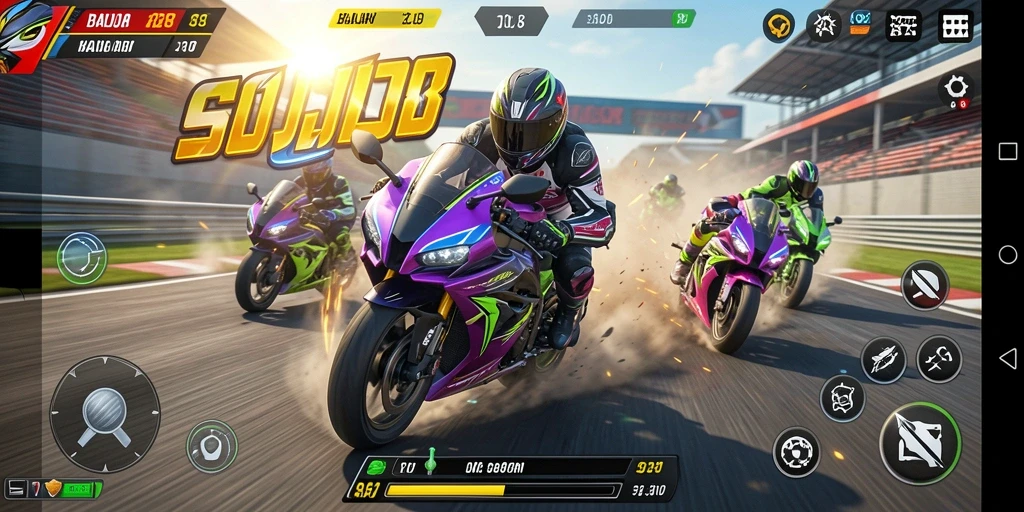 Tampilan seru dari gameplay balap motor di SOJU88.